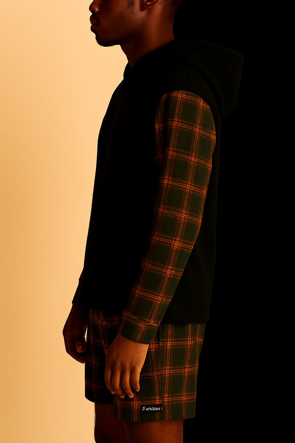 LUNDER Duaz Plaid-Sleeve Contrast Mens Lounge Set