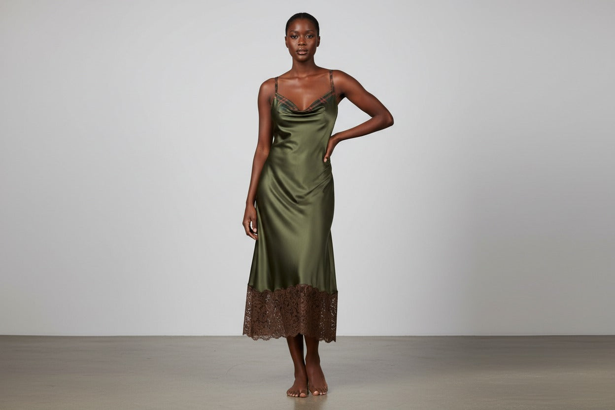 LUNDER DUAZ Ladies Satin Cowl Slip Lounge Dress