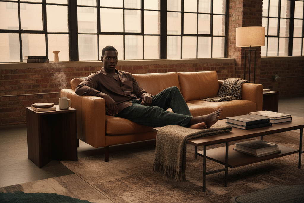 Espresso set on sofa