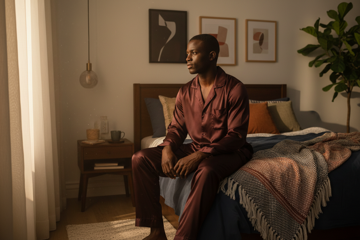 LUNDER DUAZ Mens Espresso Satin Lounge Set