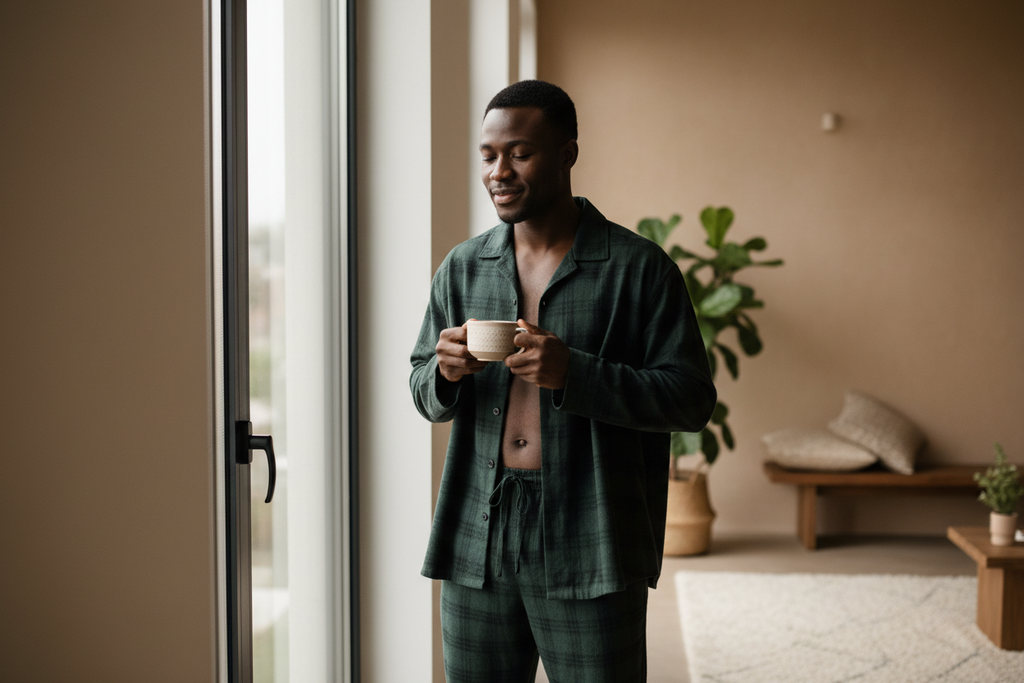 LUNDER DUAZ Mens Forest Plaid Lounge Set