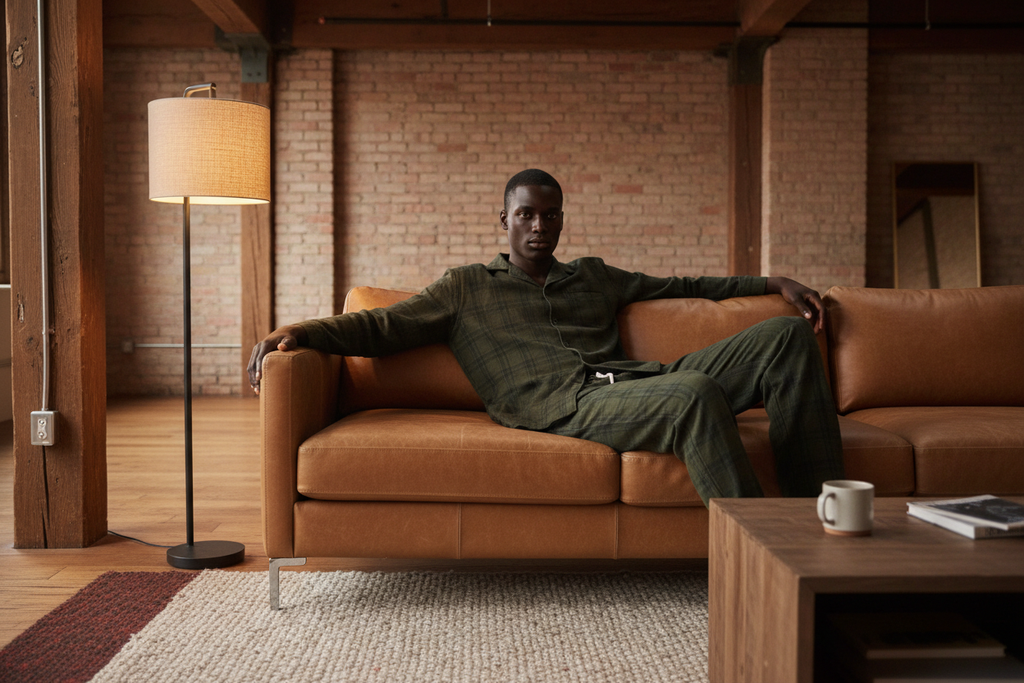 LUNDER DUAZ Mens Forest Plaid Lounge Set