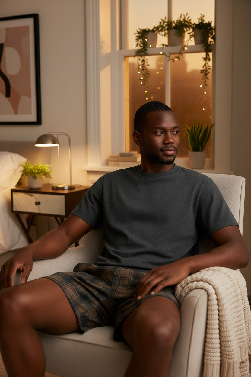 Lunder Duaz Mens Coastline Plaid Summer Set evening scene