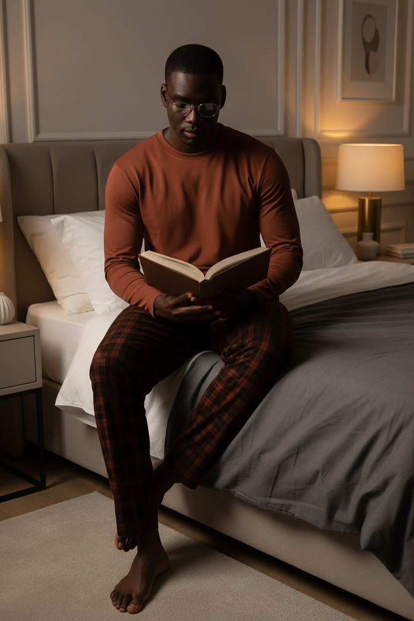 Lunder Duaz Mens Dark Rusty Sleep Set bedroom reading