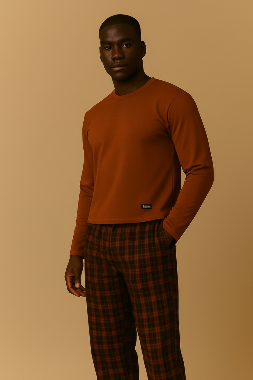 Lunder Duaz Mens Dark Rusty Sleep Set studio shot