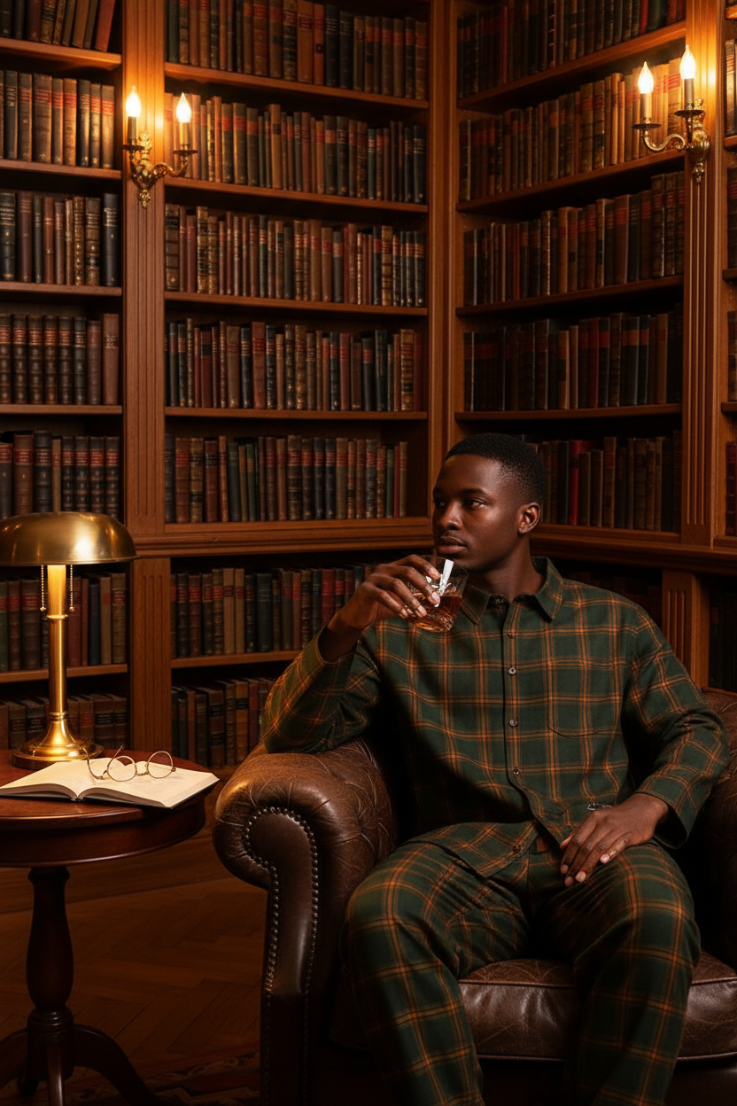 Mens Dark Traditional Pyjama Set - library editorial