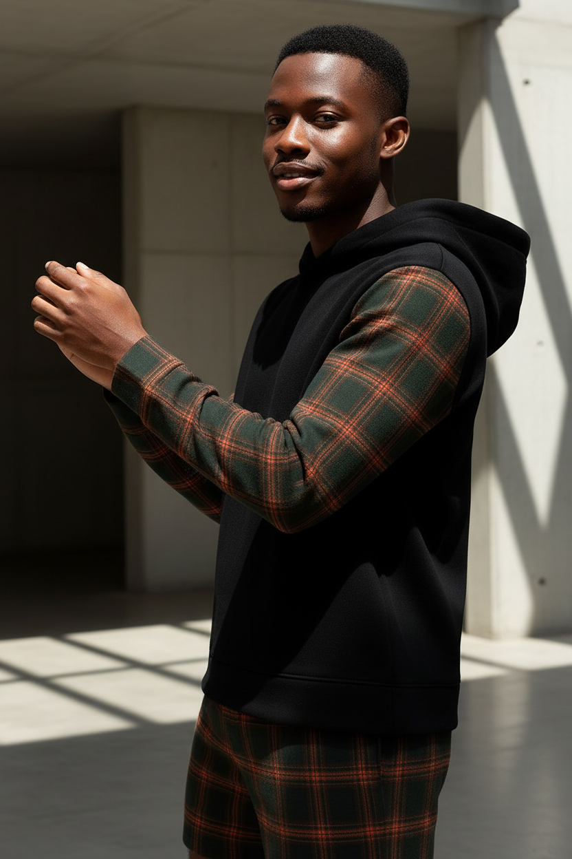 Plaid-Sleeve Contrast Set - sleeve detail corrected